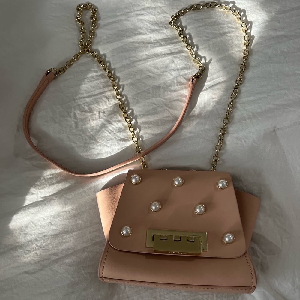 Zac Posen Mini Chain Crossbody Bag with Pearl Studs